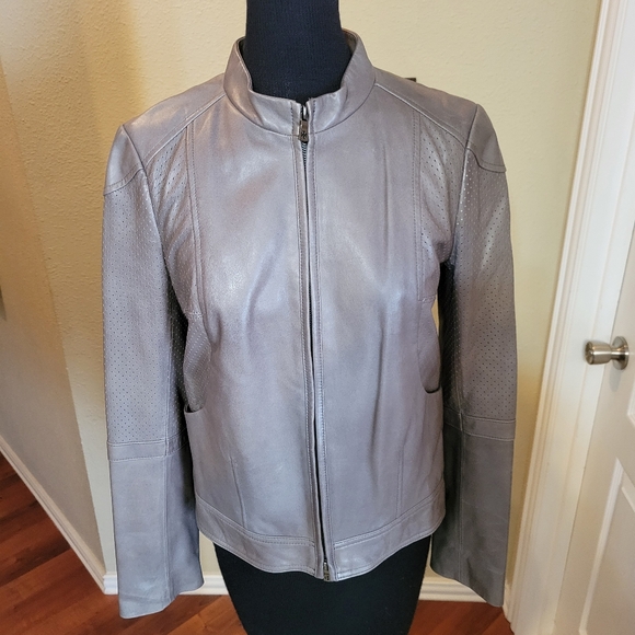 Tory Burch grey leather jacket - Picture 2 of 8